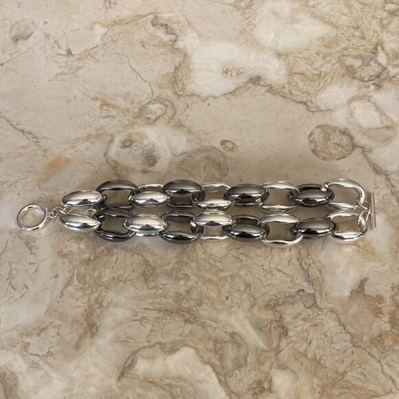 Super Chunky Silver & Titanium Tone Link Toggle Bracelet - Picture 3 of 6